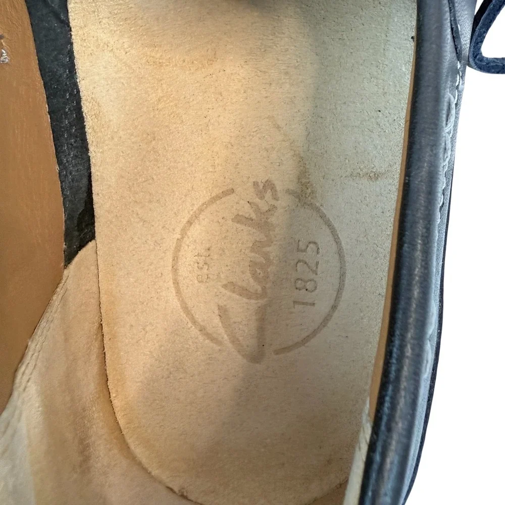 Clarks Boat Shoes 10M Black Leather Lace Up Moc Toe 30599